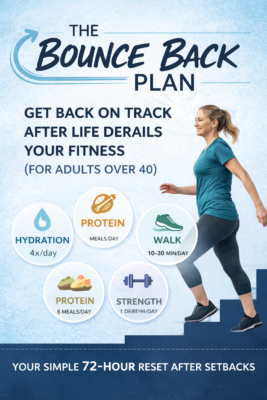 The Bounce Back Plan cover image showing a 72-hour reset for adults over 40 to get back on track after fitness setbacks.